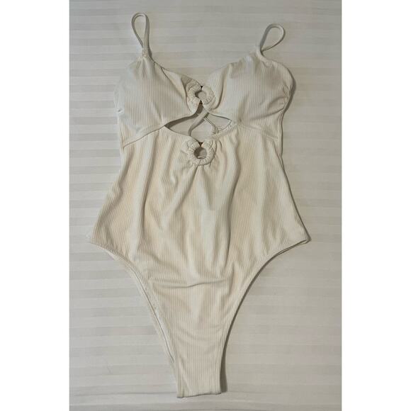 Shade & Shore Cream Ribbed One Piece Swimsuit - NWOT - Size XL - Picture 1 of 8